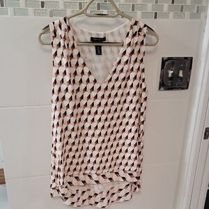 White House Black Market Geometric V-Neck Blouse - Black, White, Brown